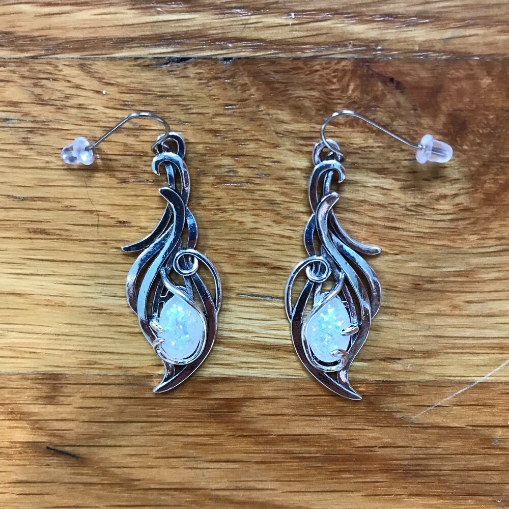 Gothic Victorian Lolita EGL Fairycore Silver & "Moonstone" Swirly Earrings - Picture 2 of 8